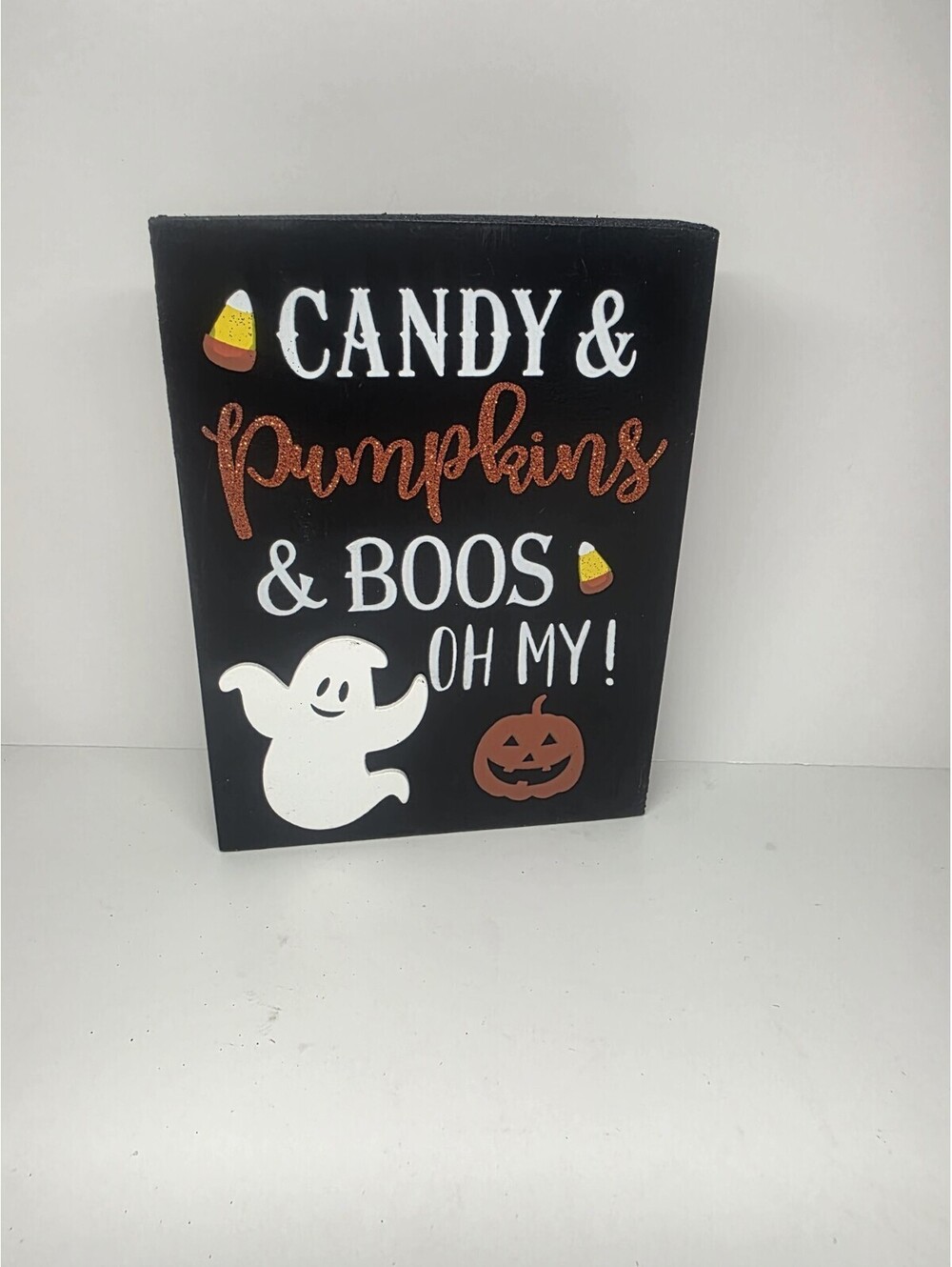 Candy & Pumpkins Fall Halloween Decoration Sign Shelf Sitter Wall Art